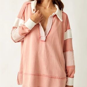 Free People We the Free Clean Prep Polo Pullover Top Oversized New With Tags
